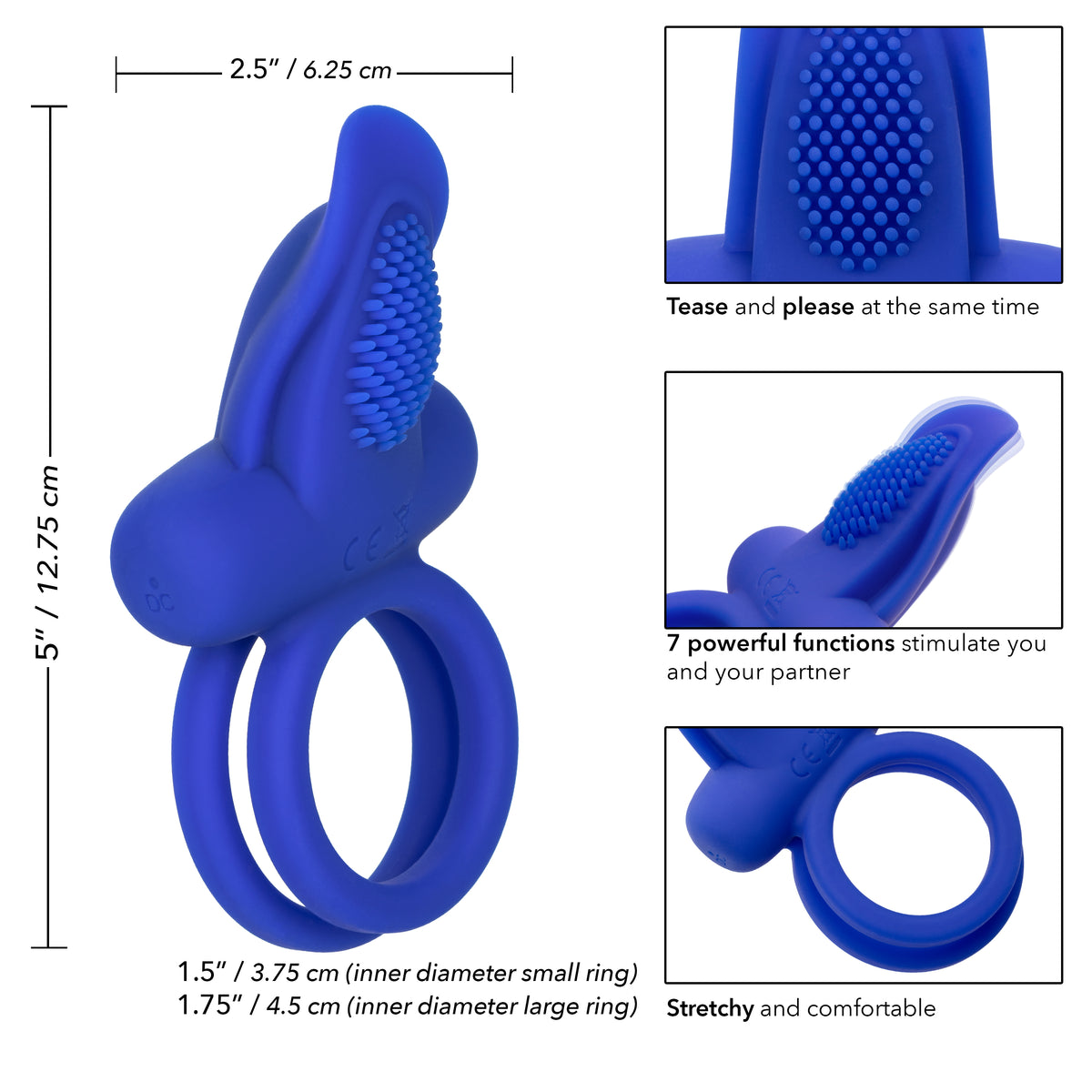 CalExotics Silicone Rechargeable Dual Pleaser Enhancer - Blue - 7 Functions