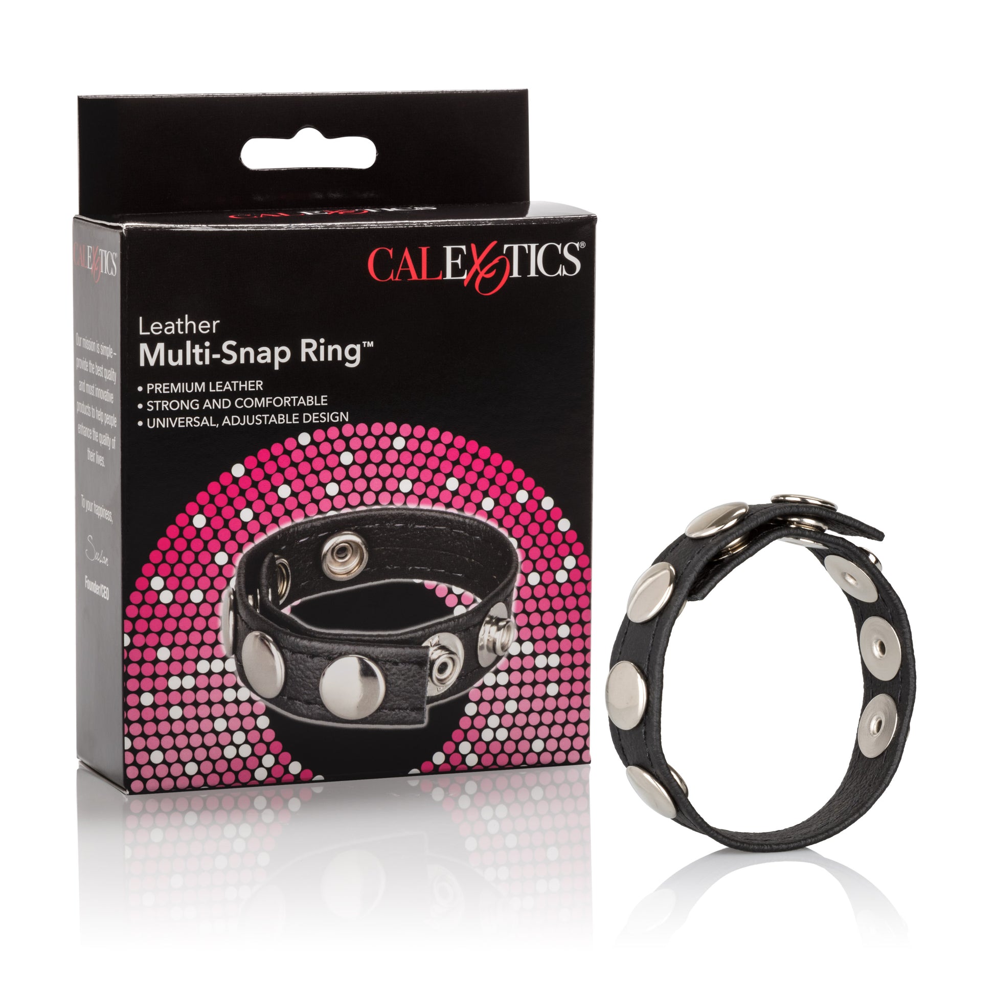 CalExotics Leather Multi-Snap Ring – Adjustable Black Leather Erection Enhancer