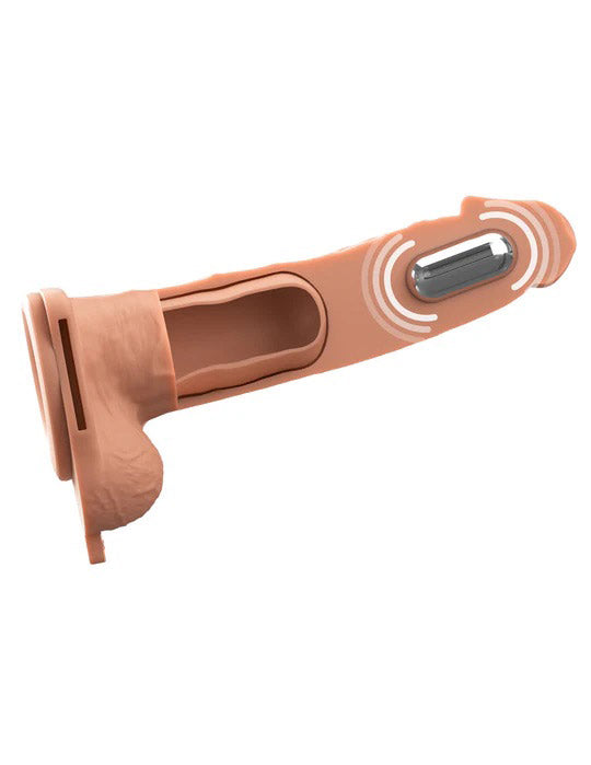 Pipedream Fantasy X-Tensions Elite 7" Vibrating Hollow Silicone Strap-on - Beige