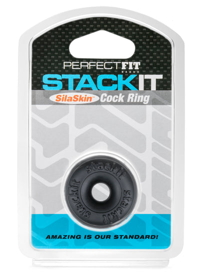 Perfect Fit Stackit Cock Ring - Black - Ultra-Soft and Stackable