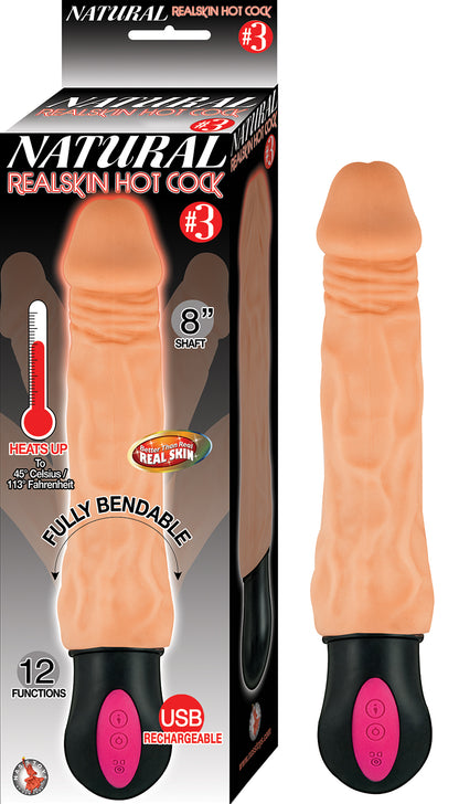 Natural Realskin Hot Cock #3 - Flesh - Bendable Vibrating Cock with Heating Function