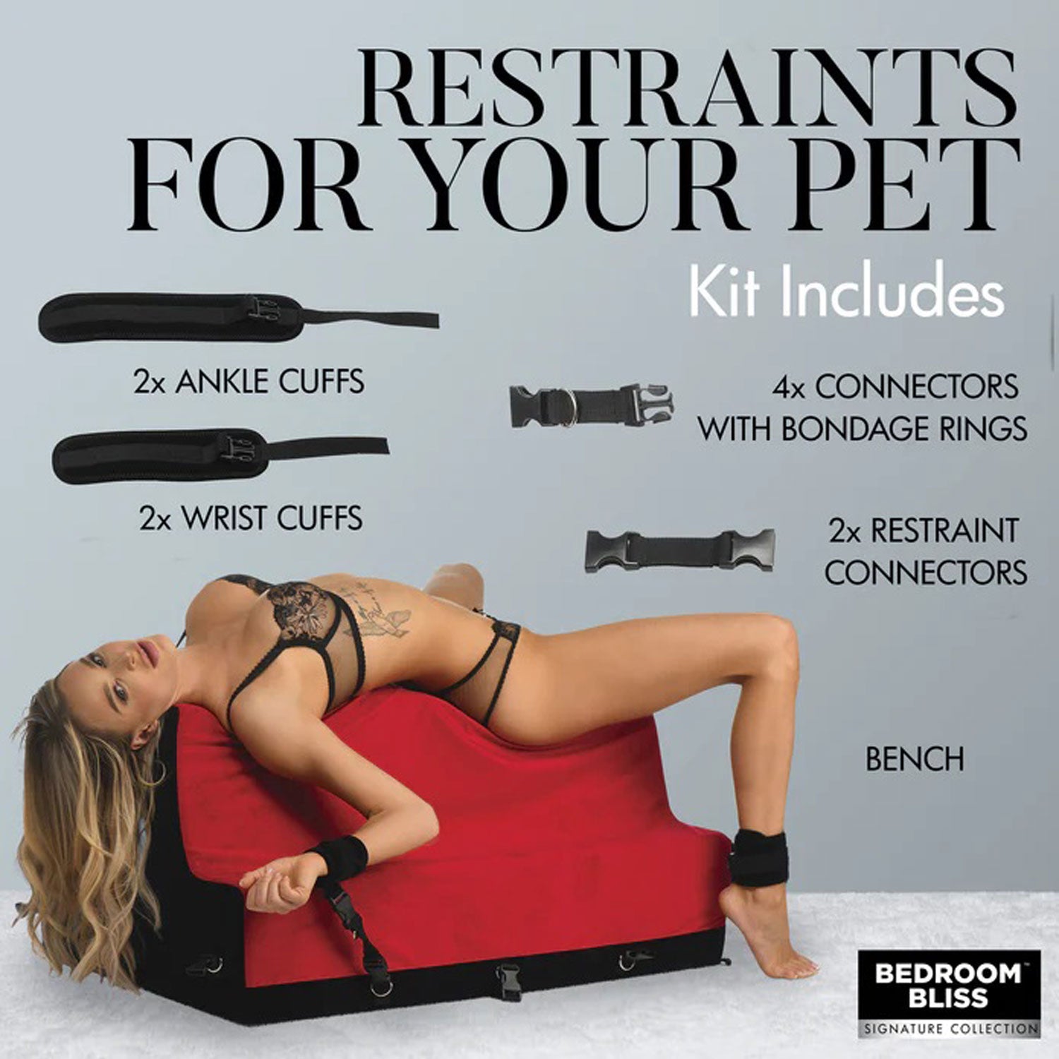 XR Brands Lover's Bondage Bench – Comfortable Bondage Bench with Multiple Attachment Points – Red