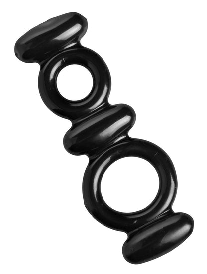 XR Brands Dual Stretch to Fit Cock and Ball Ring – Black
