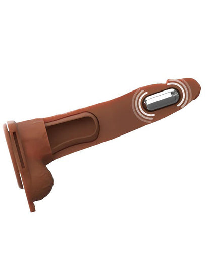 Pipedream Fantasy X-Tensions Elite 8" Vibrating Hollow Silicone Strap-on - Brown