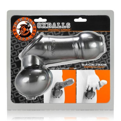 Oxballs Sack Jack Wearable Jo Sheath - Silver - Dual Ballsling and Jerk Off Toy