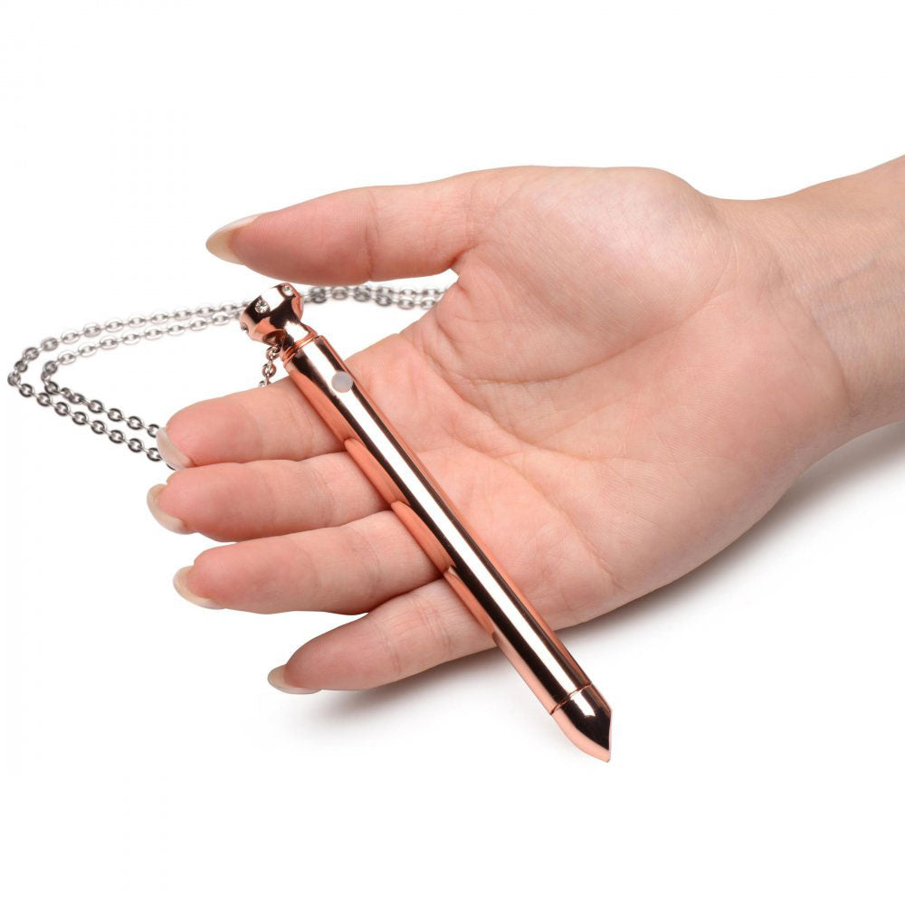 XR Brands 7x Vibrating Necklace - Rechargeable Vibrator with 7 Vibration Patterns - Rose Gold