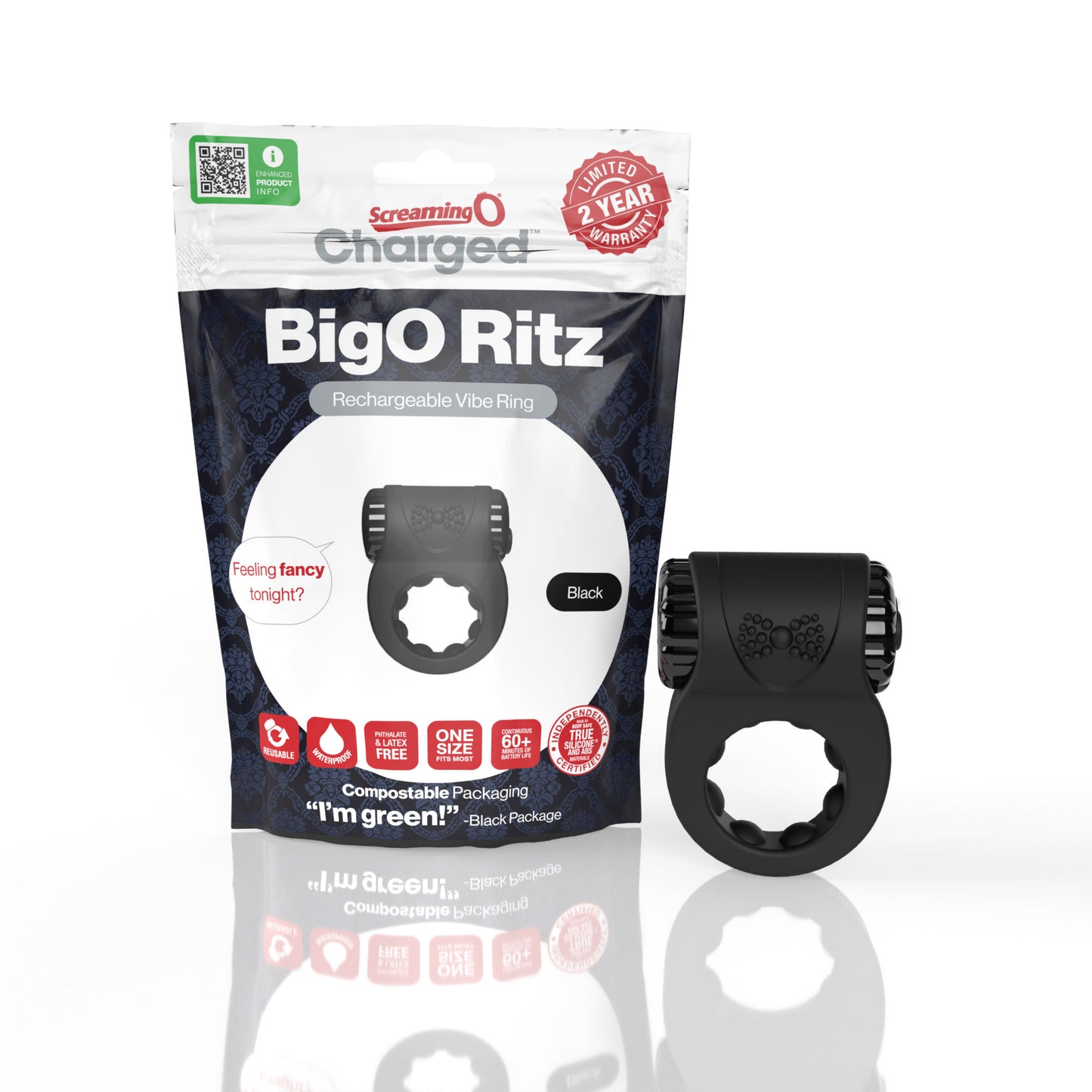 Screaming O Big O Ritz Rechargeable Vibe Ring - Multi-Speed Waterproof - Black