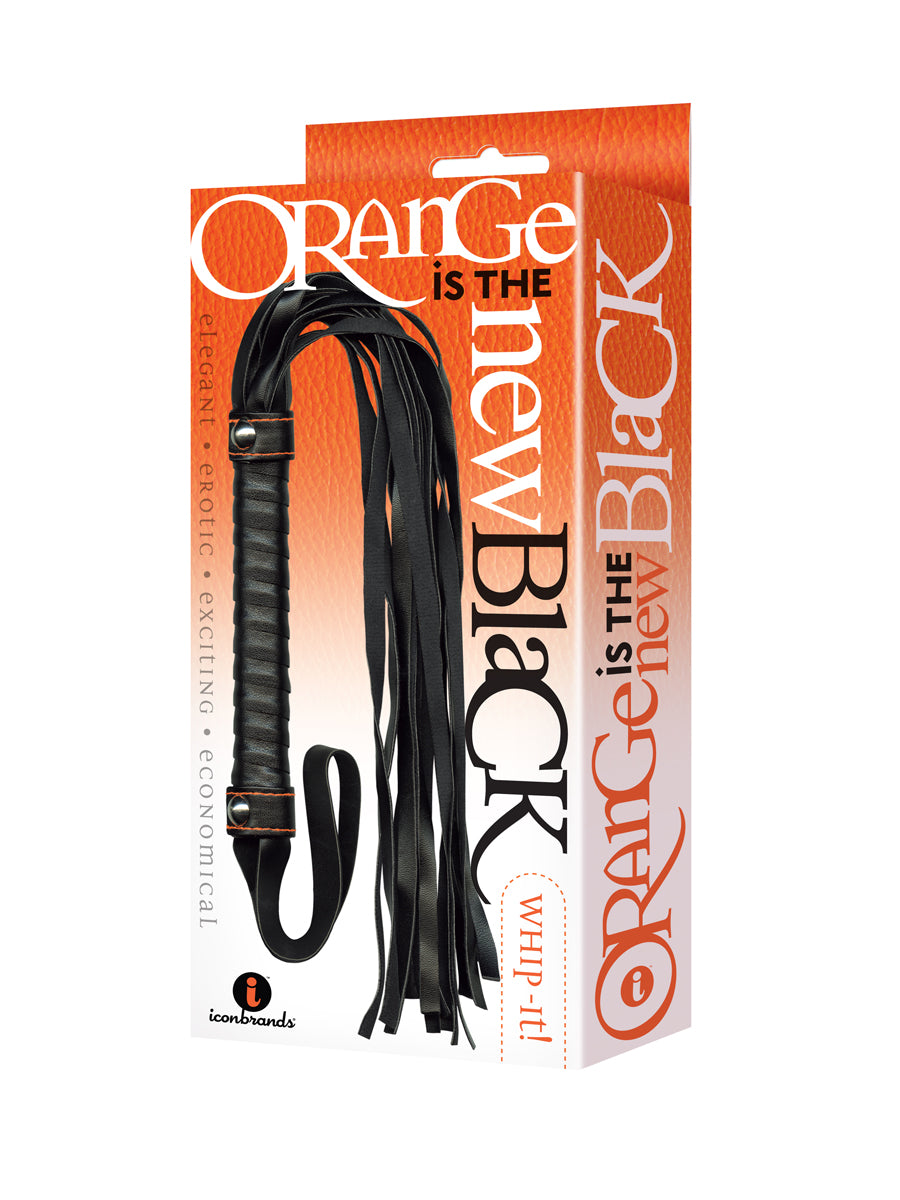 The 9's Orange Is the New Black Whip It - Flogger with Leather-like Strands - Black