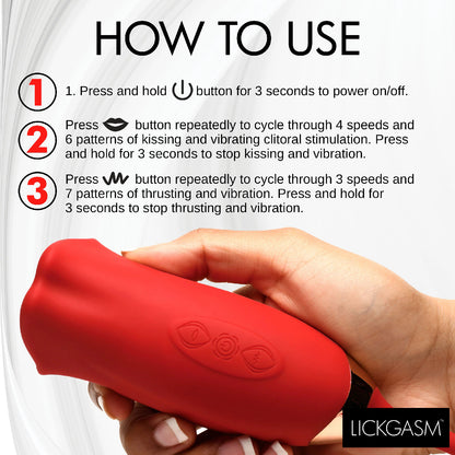 Magic Kiss Clitoral Stimulator with Thrusting Vibrator - Red