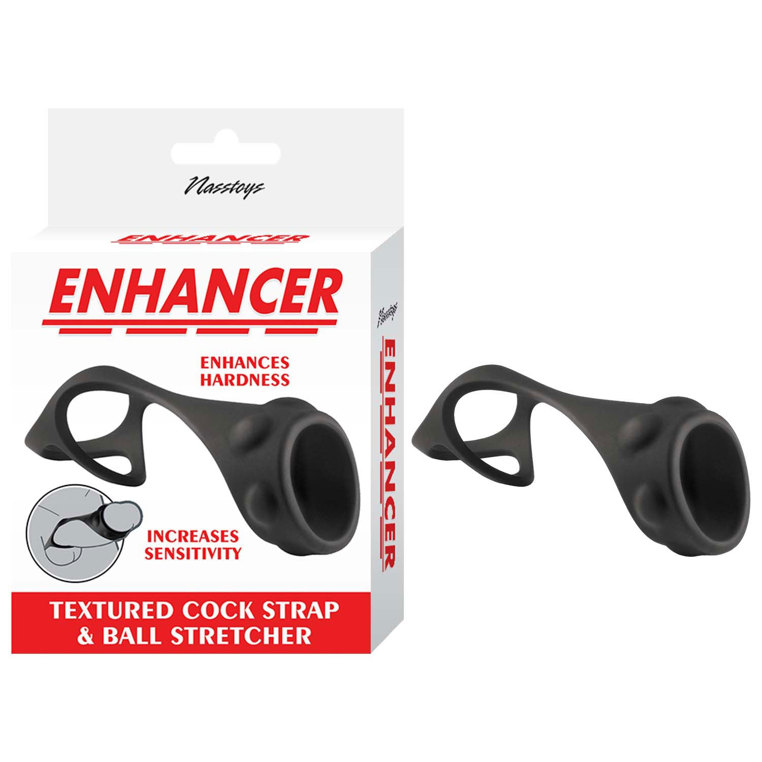 Nasstoys Enhancer Textured Cock Strap and Ball Stretcher – Black