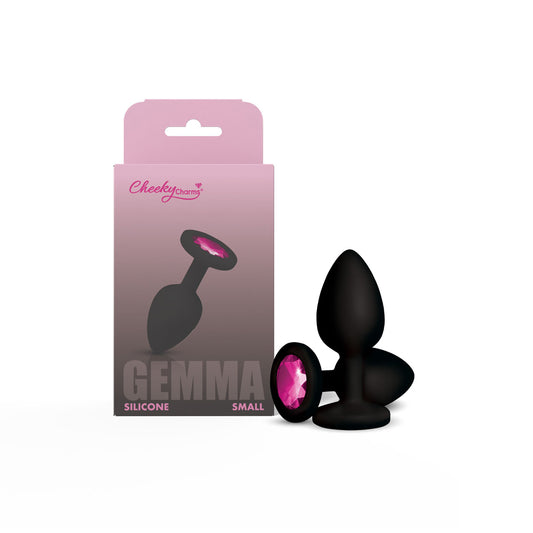 Gemma Pink Gem Black Silicone Anal Plug - Small