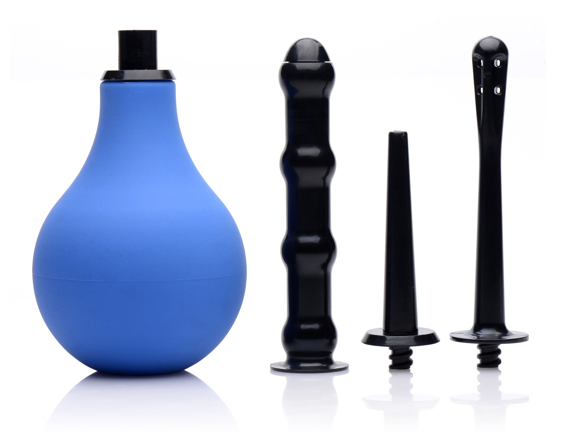 XR Brands Premium One-Way Valve Anal Douche Set with Three Nozzles - Blue