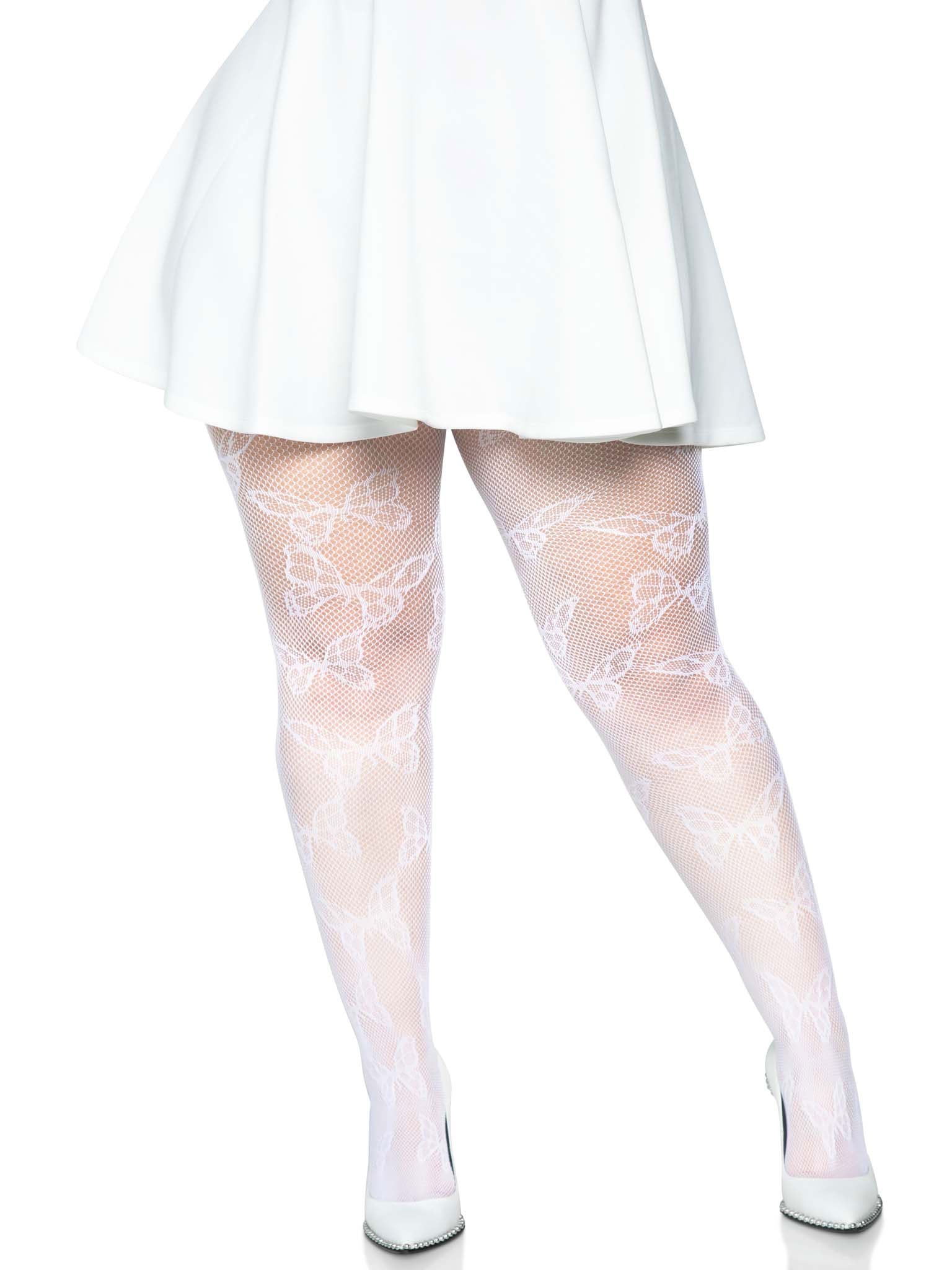 Leg Avenue Butterfly Net Plus Size Tights - White - 1X/2X