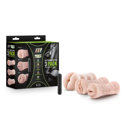 M for Men 3-Pack Self-Lubricating Vibrating Stroker Sleeve Kit – Vanilla