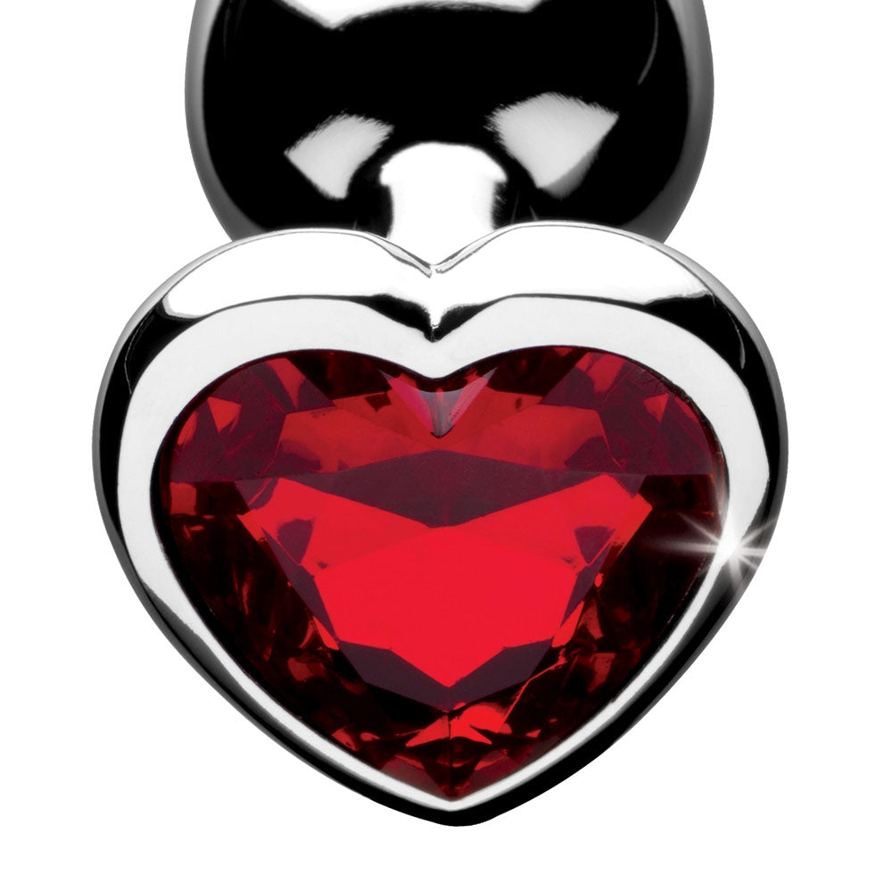 Red Heart Gem Anal Plug - Medium - Nickel-Free Aluminum with Heart-Shaped Gem - Red