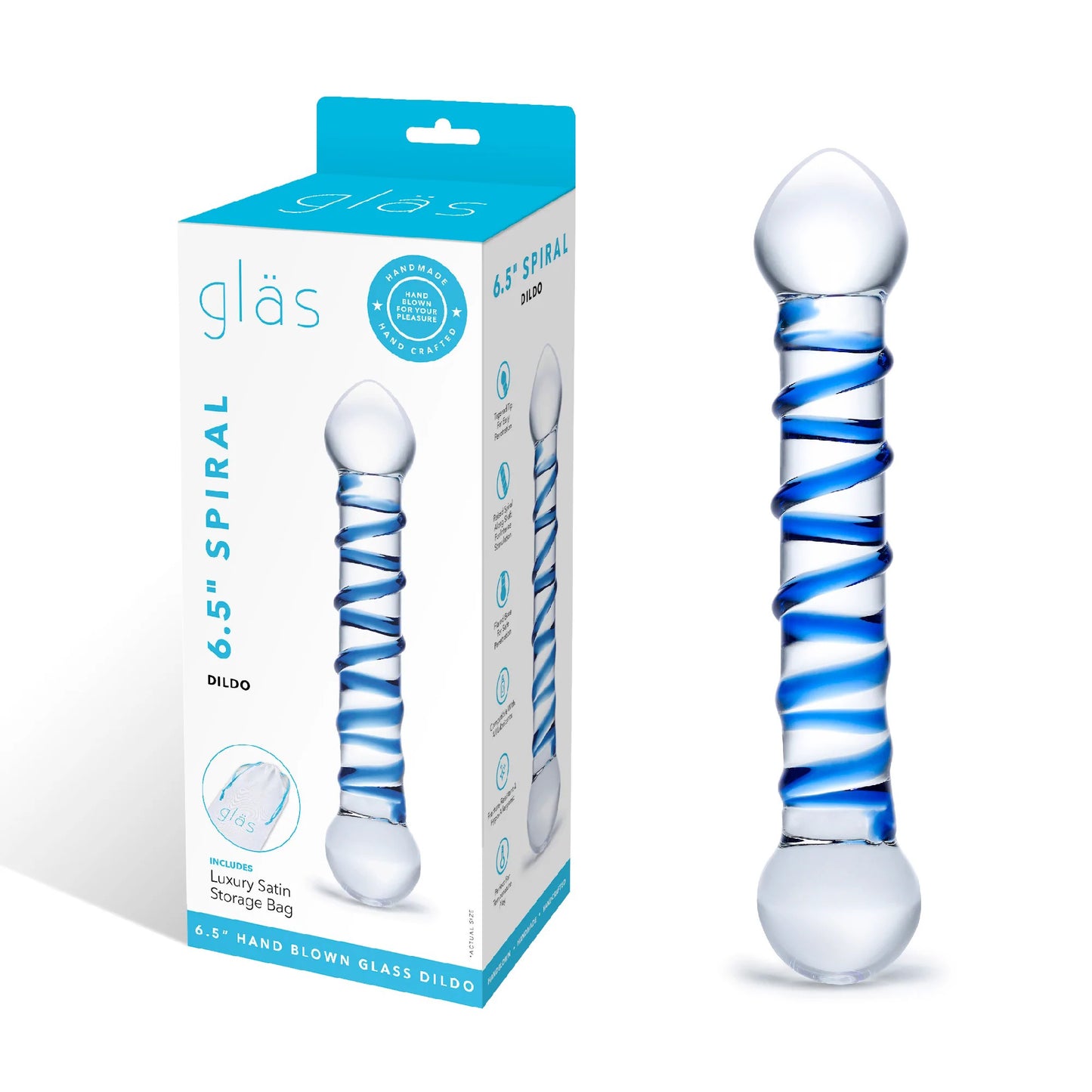 Electric Novelties 6.5 Inch Spiral Dildo – Blue – Borosilicate Glass