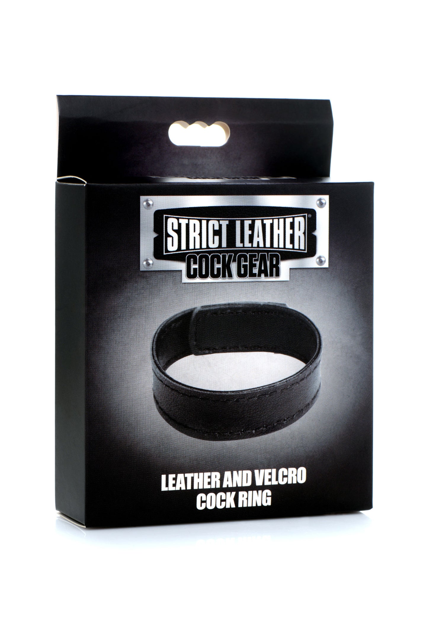 XR Brands Leather and Velcro Cock Ring - Adjustable Black Strap