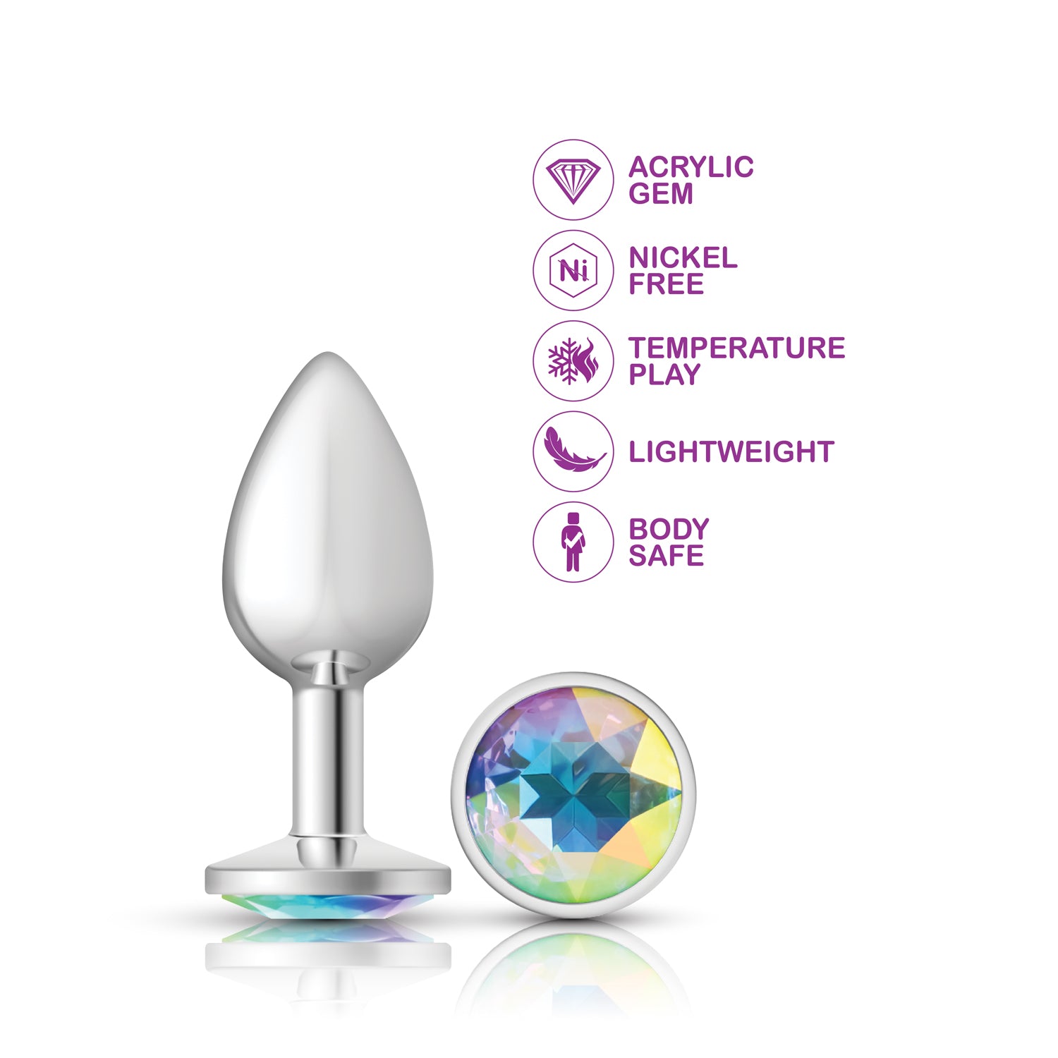 Cheeky Charms Clear Iridescent Round Gem Anal Plug - Small