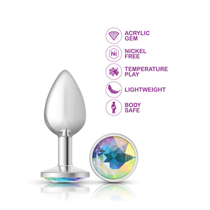 Cheeky Charms Clear Iridescent Round Gem Anal Plug - Small