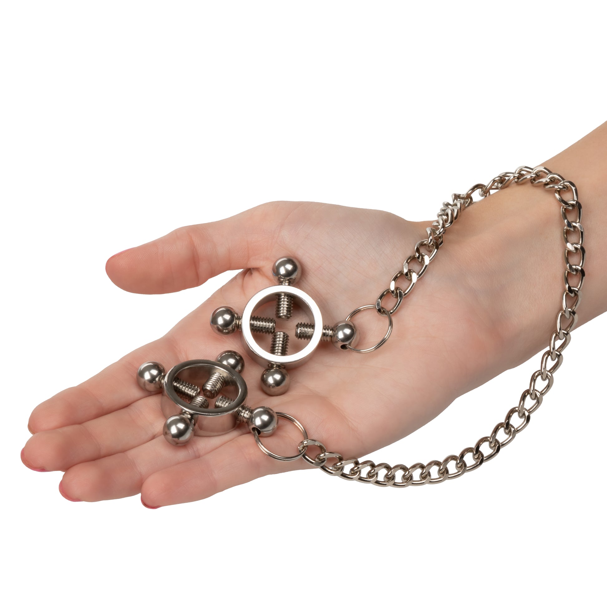 CalExotics Nipple Grips 4-Point Nipple Press with Chain – Silver
