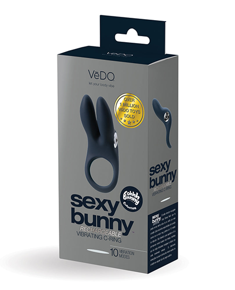 VeDO Sexy Bunny Rechargeable Ring - Black - Dual Motor Vibrating Silicone Ring