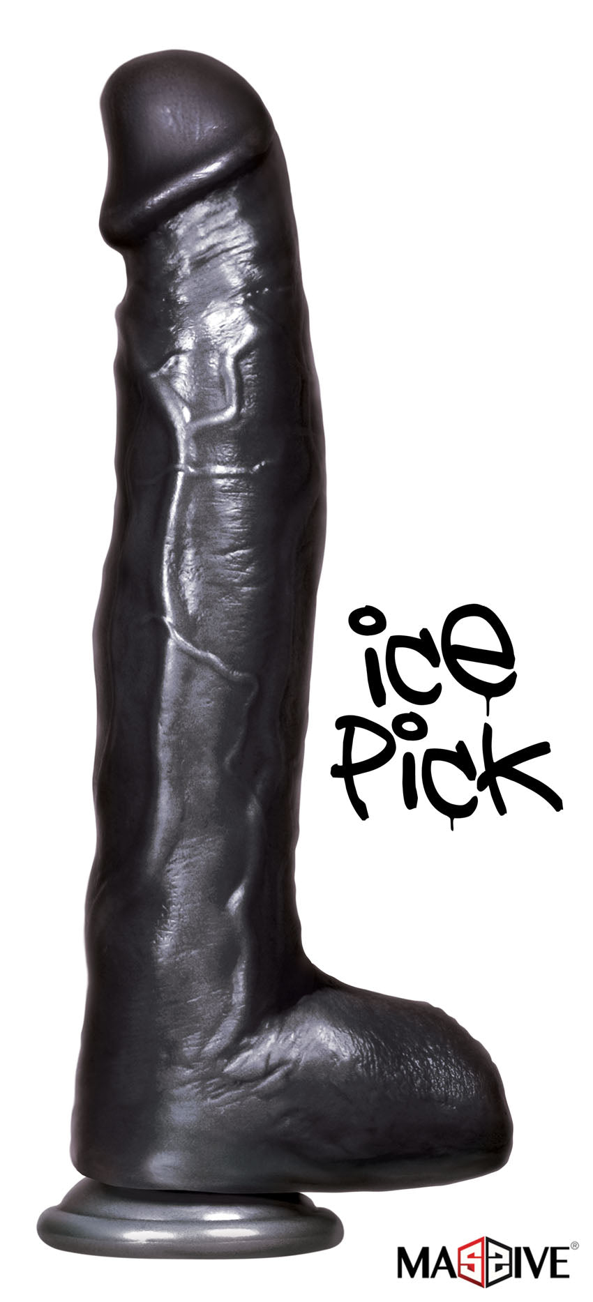 Icon Big Black Cock Icepick 12 Inch - Realistic Suction Cup Dildo - Black
