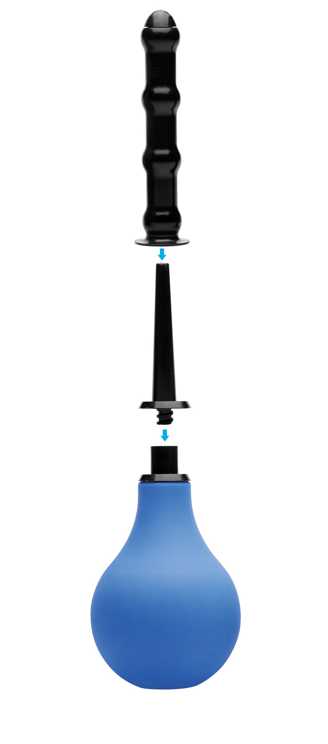 XR Brands Premium One-Way Valve Anal Douche Set with Three Nozzles - Blue