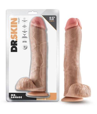 Dr. Skin Mr. Savage 11.5 Inch Dildo with Balls - Beige