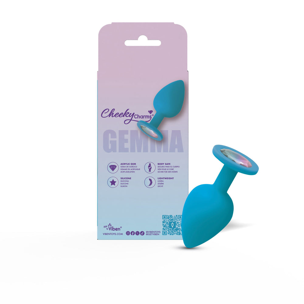Gemma Teal Silicone Anal Plug with Clear Iridescent Gemstone – Large