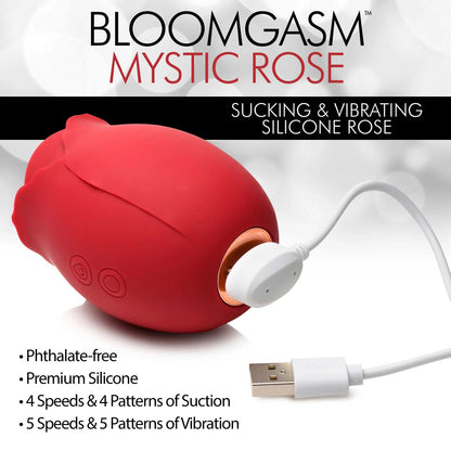 Mystic Rose Sucking and Vibrating Silicone Rose - Red - Multi-Function Toy