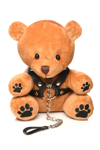 XR Brands Bondage Pup Bear Cuddly Toy with Mask and Harness – Light Peach