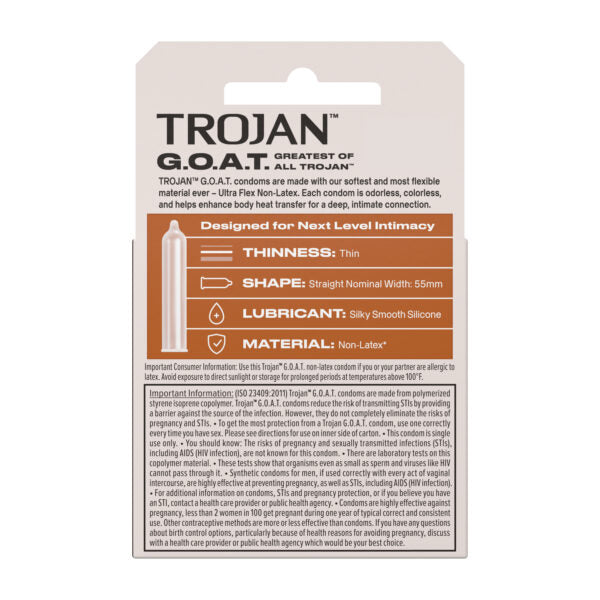 Trojan G.O.A.T. Non-Latex Condoms – Ultra Flex, Lubricated, 3 Pack