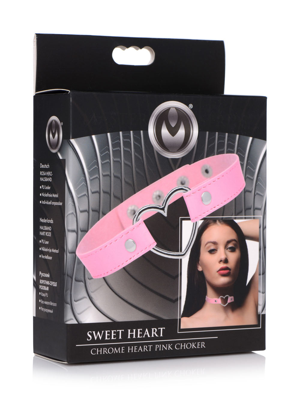 Dark Heart Chrome Heart Choker - Pink - Vegan Leather with Adjustable Fit