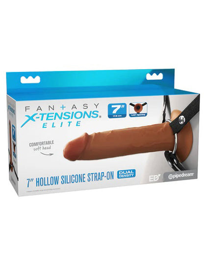 Pipedream Fantasy X-Tensions Elite 7" Hollow Silicone Strap-On - Brown
