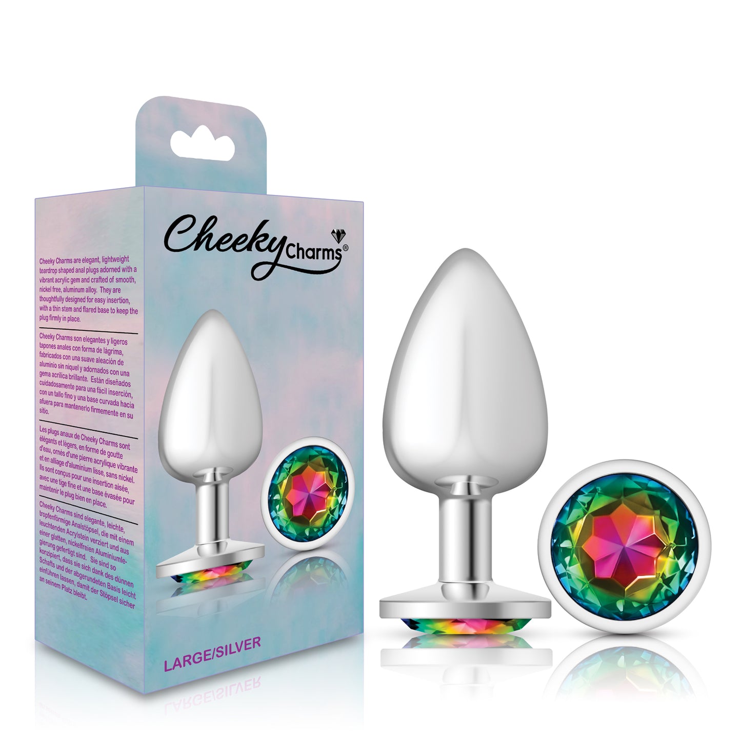 Cheeky Charms Rainbow Round Gem Silver Metal Anal Plug – Large