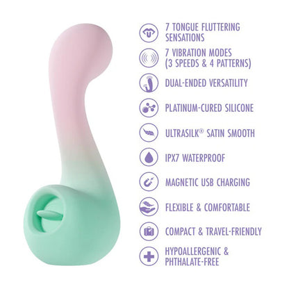 Blush Melody Dual-Ended Vibrator with 7 Vibrations and 7 Tongue Fluttering Sensations - Multi