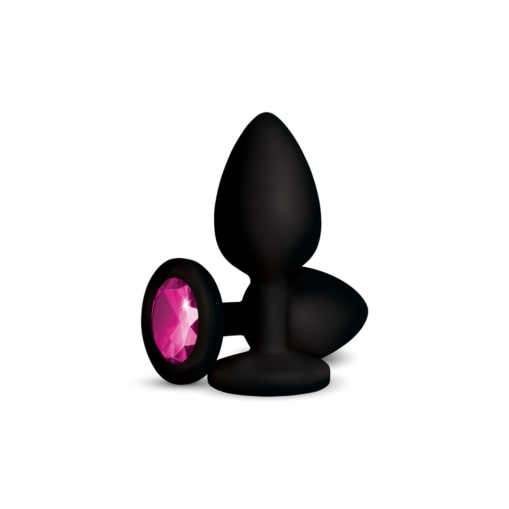 Gemma Pink Gem Black Silicone Anal Plug - Medium - Tapered Design