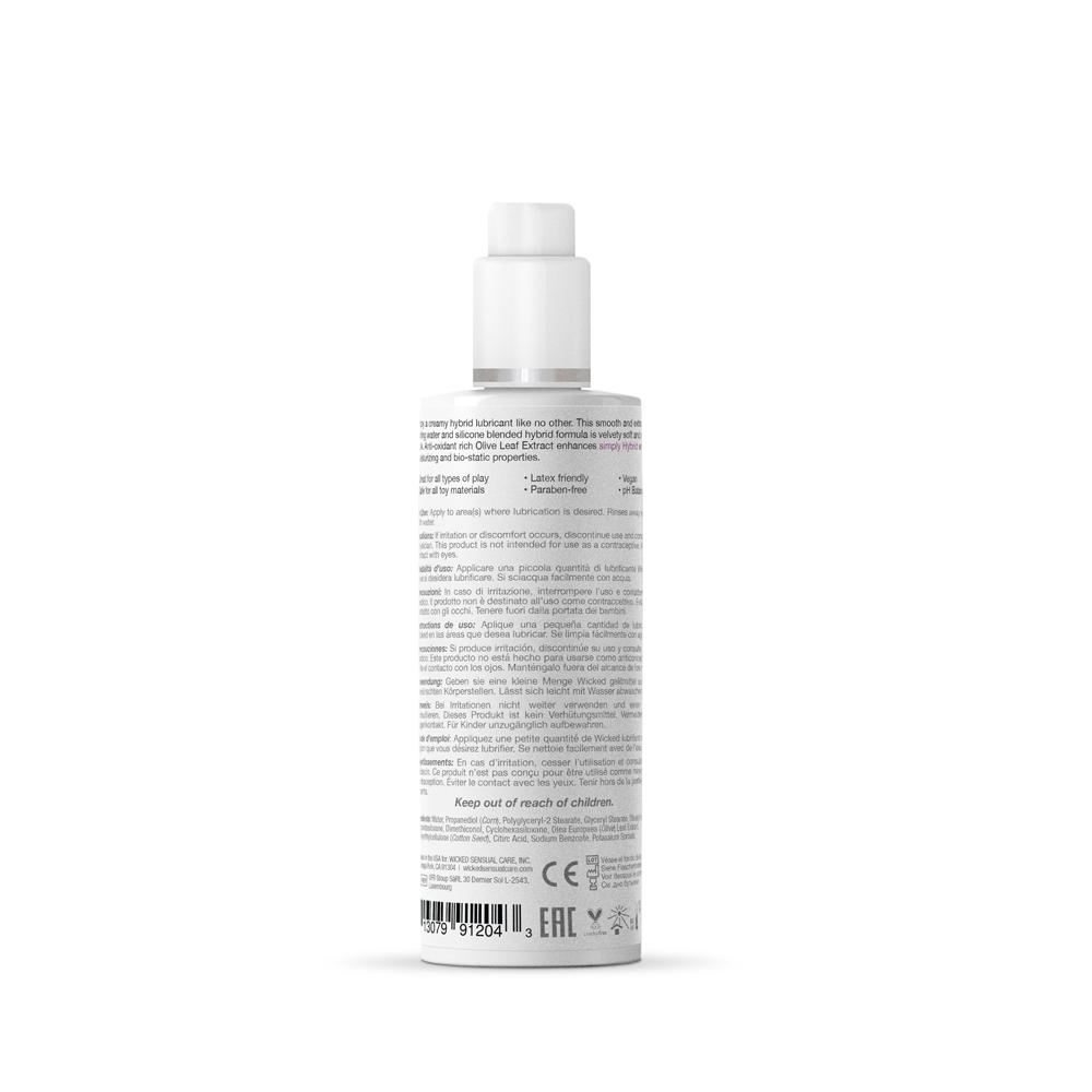 Wicked Simply Hybrid Fragrance Free Lubricant - 4 Fl. Oz. - Creamy Water and Silicone Blend