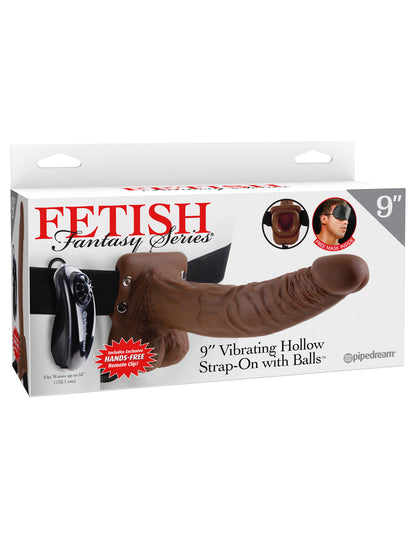 Pipedream Fetish Fantasy Series 9-Inch Vibrating Hollow Strap-On With Balls - Brown