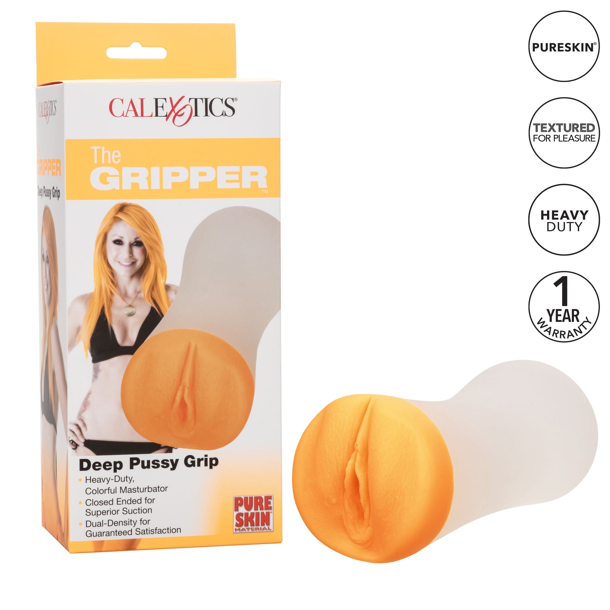 CalExotics Gripper Deep Pussy Grip - Closed Ended Heavy-Duty Masturbator - Orange