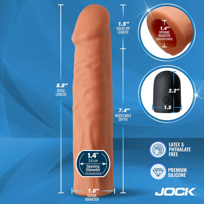 Curve Toys Jock Vibrating Penis Extension Sleeve - Medium - Tan