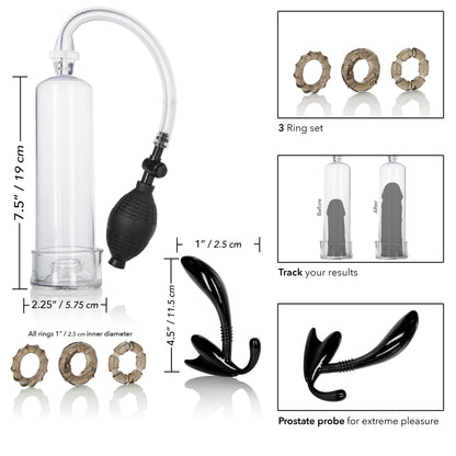 Dr. Joel Kaplan Essential Pump Kit – Clear – Prostate Probe and Cock Rings