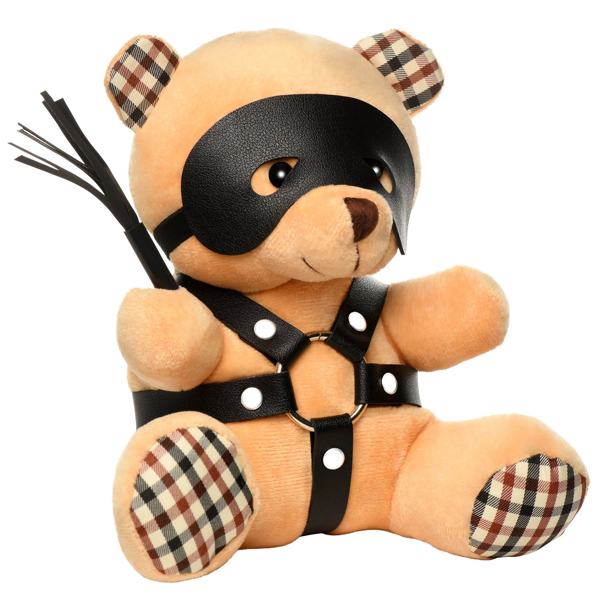 XR Brands BDSM Teddy Bear Plush with Faux Leather Harness – Light Peach