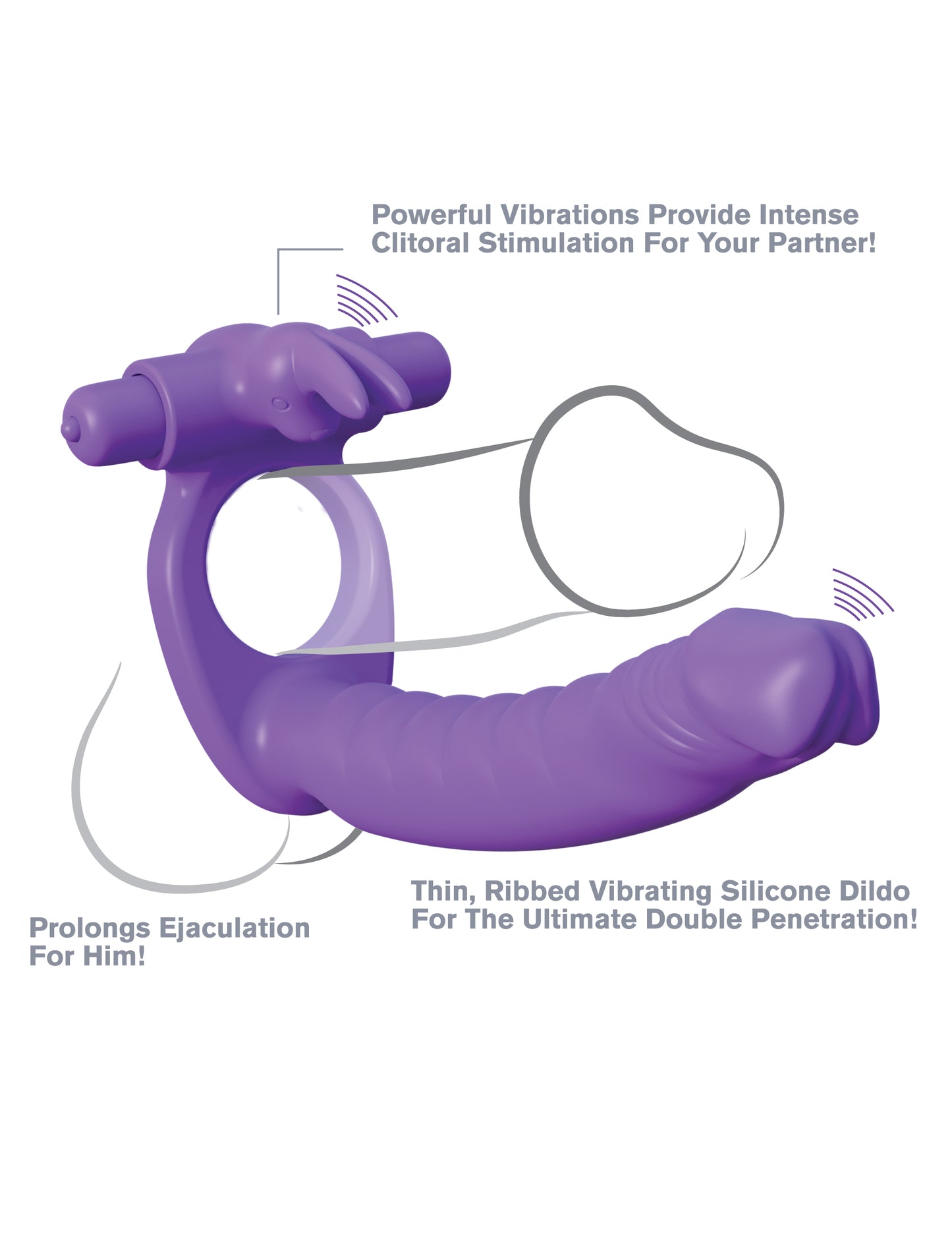 Pipedream Silicone Double Penetrator Rabbit – Purple – Dual-Bullet Vibrator