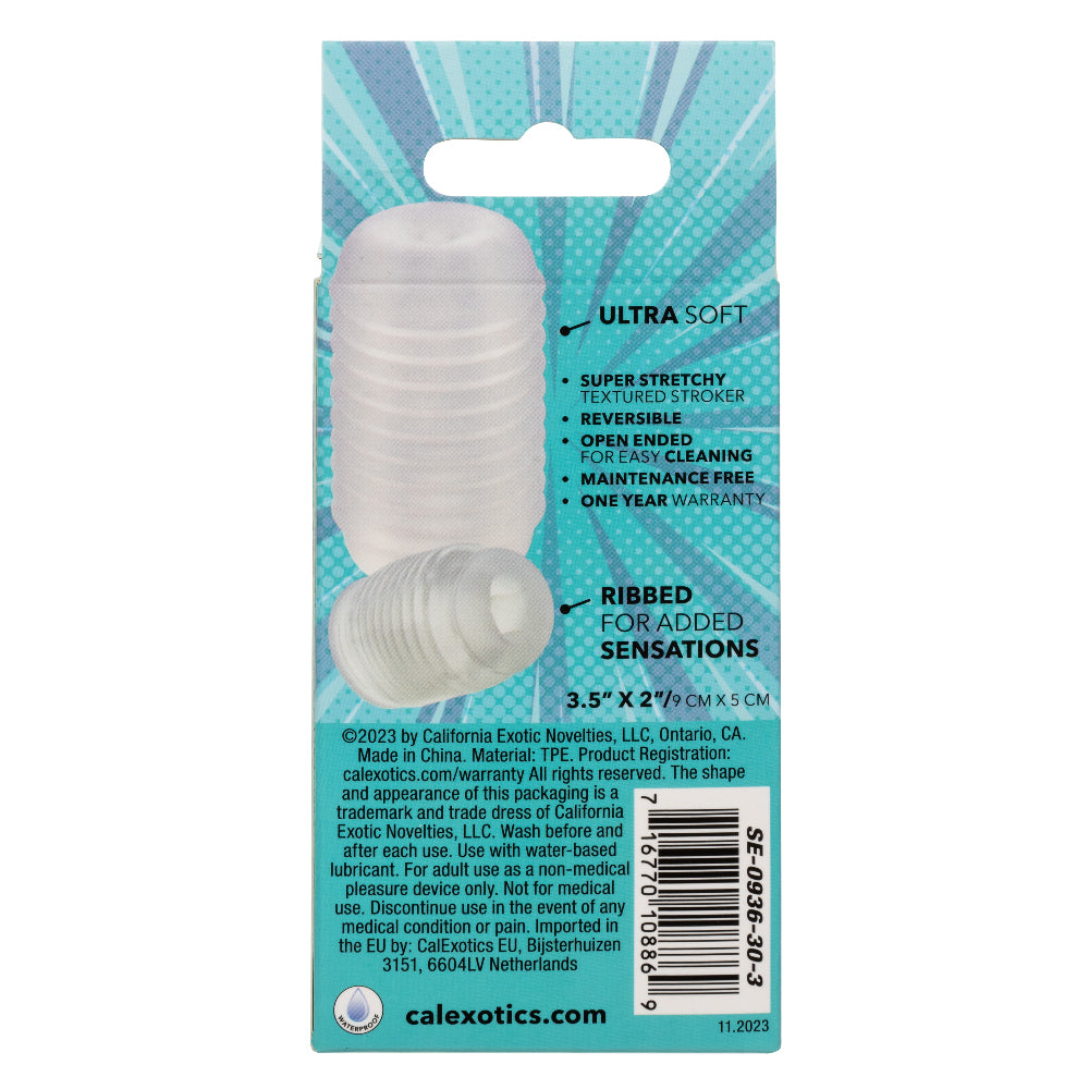 CalExotics Pop Sock Ribbed Stroker - Clear - Reversible Design with Ribbed Texture