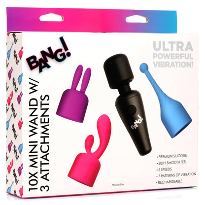 Bang 10x Mini Wand Vibrator with 3 Attachments – Multi-Color