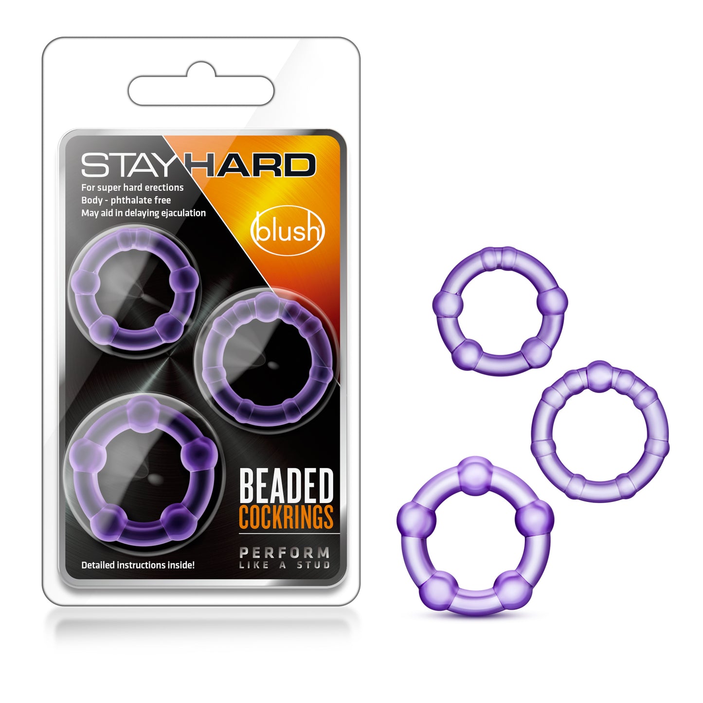 Blush Stay Hard Beaded Cock Rings - 3 Pack - Purple - Phthalate Free