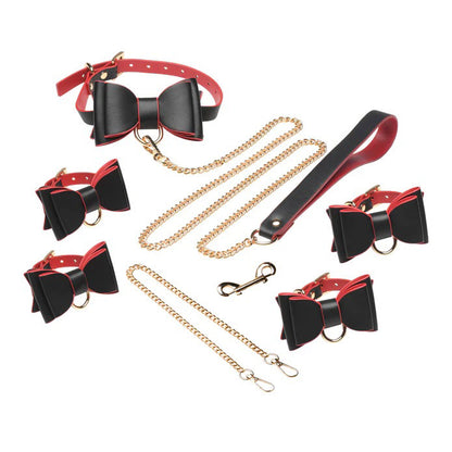 XR Brands Gothic Bondage Set - Adjustable Vegan Leather with Gold Chain Leash and Cuffs - Multi