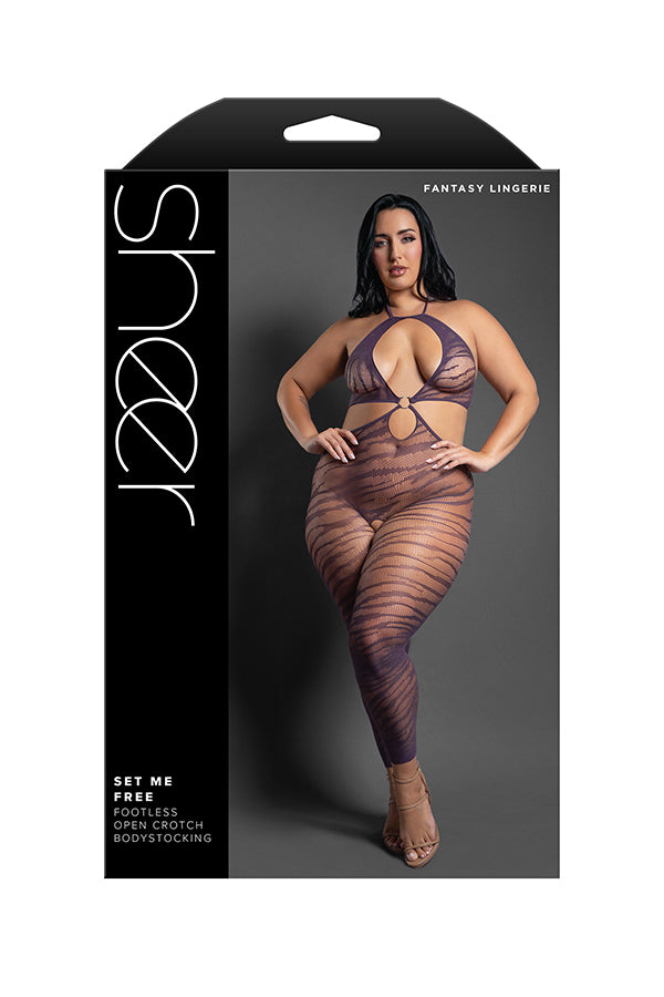 Fantasy Lingerie Set Me Free Footless Open Crotch Bodystocking – Dark Purple