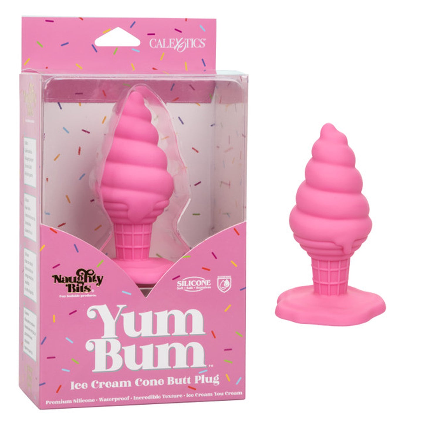CalExotics Yum Bum Ice Cream Cone Butt Plug - Pink, Waterproof with Suction Cup Base